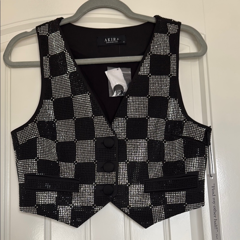 Akira Black and Silver Checkered Vest